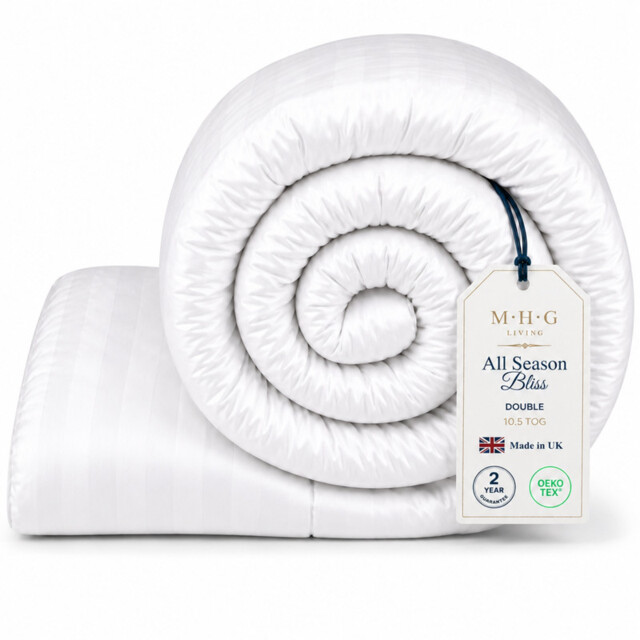 MHG Living All Season Duvet 10.5 Tog – Year-Round Hollowfibre Quilt for All Weather White Double