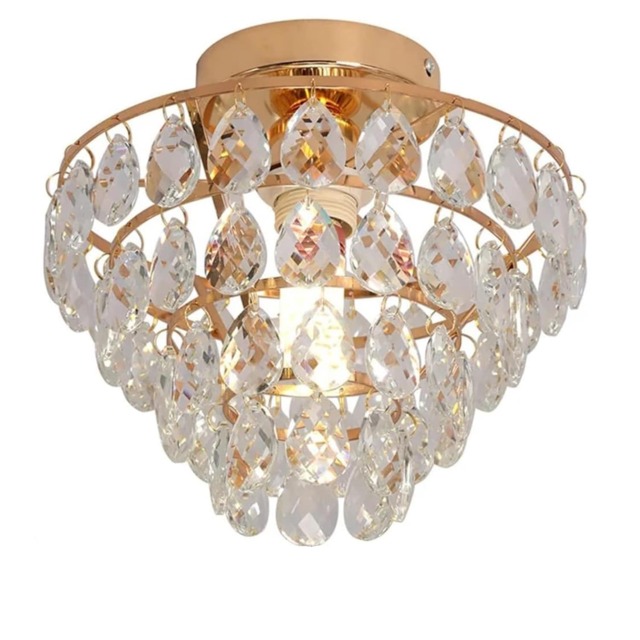 Crystal Ceiling Light Gold Chandelier Pendant Lamp E27