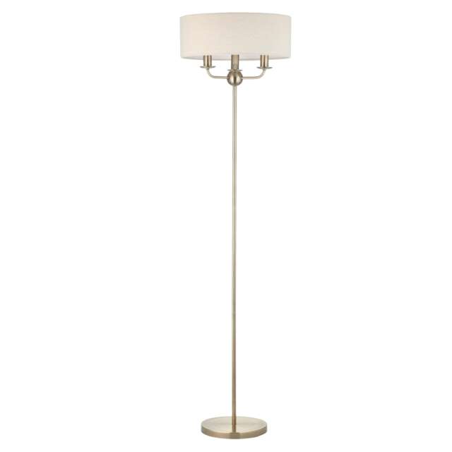 Chippenham - Antique Brass 150cm Floor Lamp with Natural Linen Shade