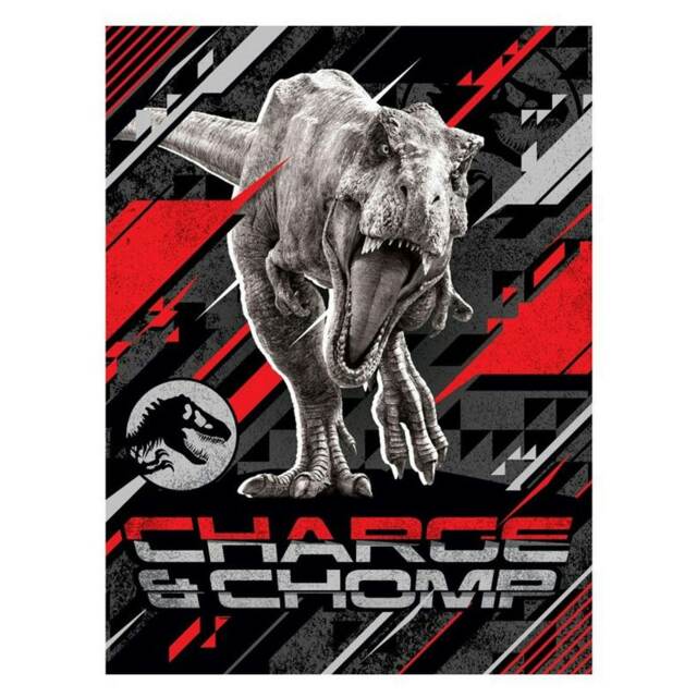 Jurassic World Charge & Chomp Fleece Blanket - Grey/Red/Black - 170cm x 130cm