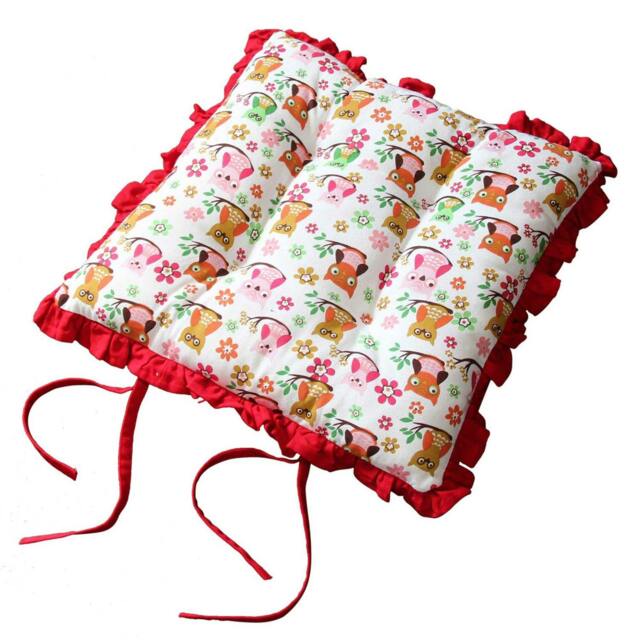 Homescapes Reversible Red Frilled Cushion Seat Pad with Ties Owls - 40 x 40 cm