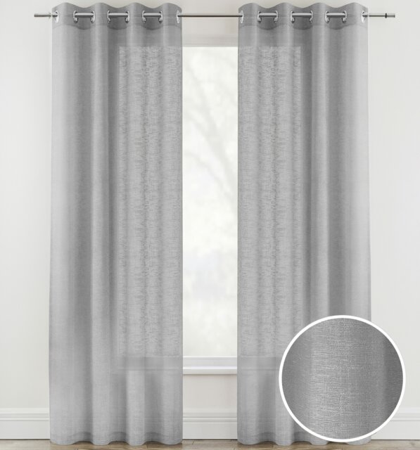 Pair of Crete Silver Luxury Linen Look Sheer Panels with Eyelet Header 229 CM