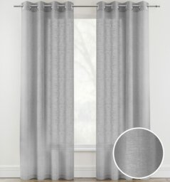 Pair of Crete Silver Luxury Linen Look Sheer Panels with Eyelet Header 229 CM