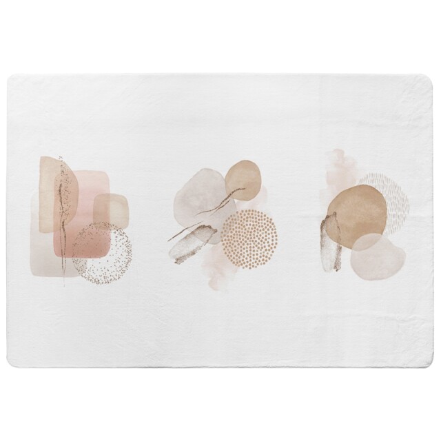 Beige Watercolor Illustration And Gold Elements Designer Rug Multi