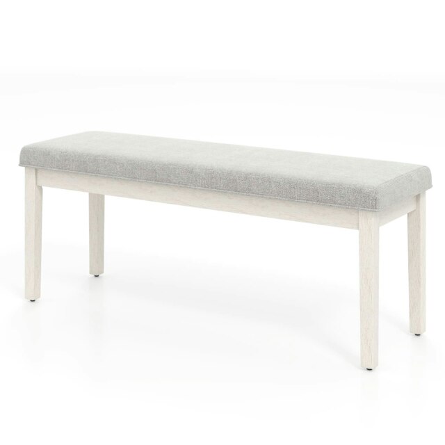 COSTWAY Upholstered Dining Bench Modern Linen Padded White
