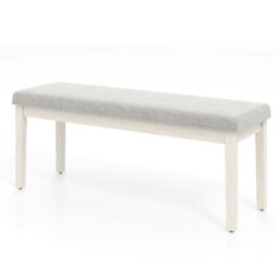 COSTWAY Upholstered Dining Bench Modern Linen Padded White