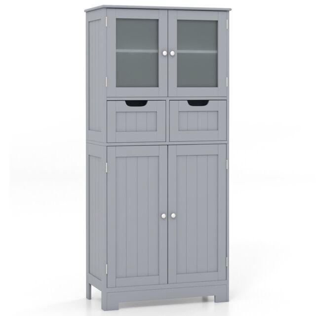 COSTWAY Bathroom Storage Cabinet Wood Storage Organizer Grey