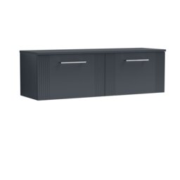 Balterley Partial Fluted 2 Drawer Wall Hung Vanity Unit with Colour Coordinating Worktop Grey Satin Soft Black