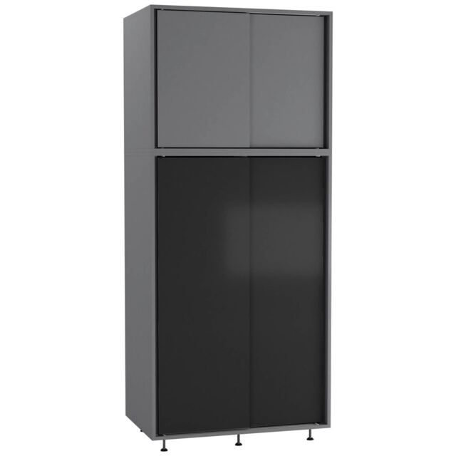 180cm 4 Sliding Doors Wardrobe Bedroom Storage Closet Hanging Rail Cupboard Unit Multi Grey with Black Doors 1