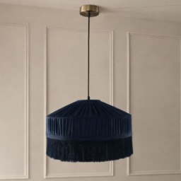 CGC Victoria Navy Velvet Fringe Lampshade - Pleated Tassel Pendant Light Shade