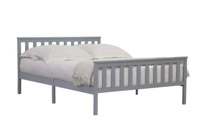 4ft6 Double Grey finish wood wooden bed frame, pine wood grey wood finish bedstead Grey Double