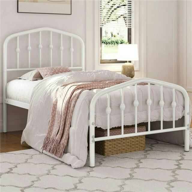 Yaheetech 190 cm L × 90 cm W Modern Metal Bed Frame with Arched Headboard White