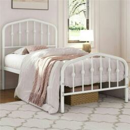 Yaheetech 190 cm L × 90 cm W Modern Metal Bed Frame with Arched Headboard White