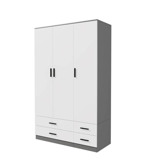 3 Door 4 Drawer Wardrobe With Hanging Rail And Storage Shelf Grey Grey Carcass & White Door 1