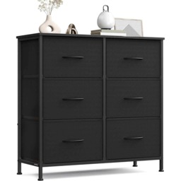 Chest of Drawers with 6 Fabric Drawers, Bedroom Storage Unit for Living Room, Hallway and Closet, Ink Black and Ebony Black
