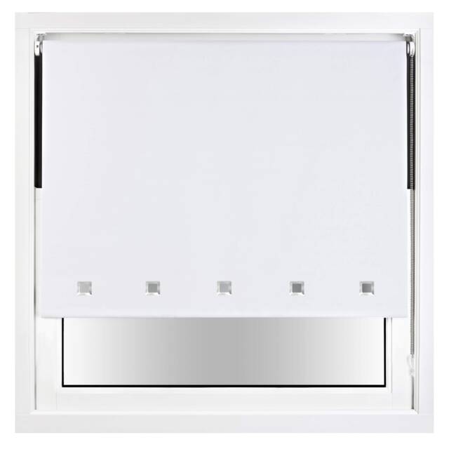 FURNISHED Blackout Roller Blinds with Chrome Square Eyelets and Metal Fittings White White (W) 60cm x (L) 165cm