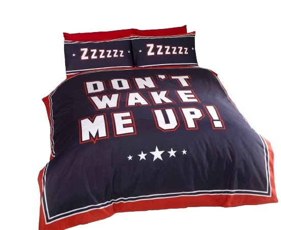 Don't Wake Me Up Duvet Cover Reversible Set with Pillowcase Blue Single 1