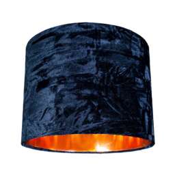 "Modern Navy Crushed Velvet 8"" Table/Pendant Lampshade with Shiny Copper Inner Blue Midnight Blue 1"