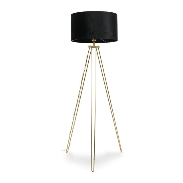 ValueLights Aero Gold Floor Lamp Black Velvet Shade