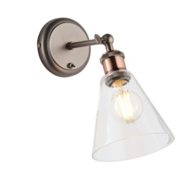 Hal Metal Wall Lamp Aged Pewter, Aged Copper Plate