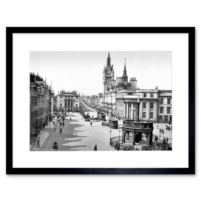 Aberdeen Castle Street Buildings Scotland BW Photo Framed Wall Art Print