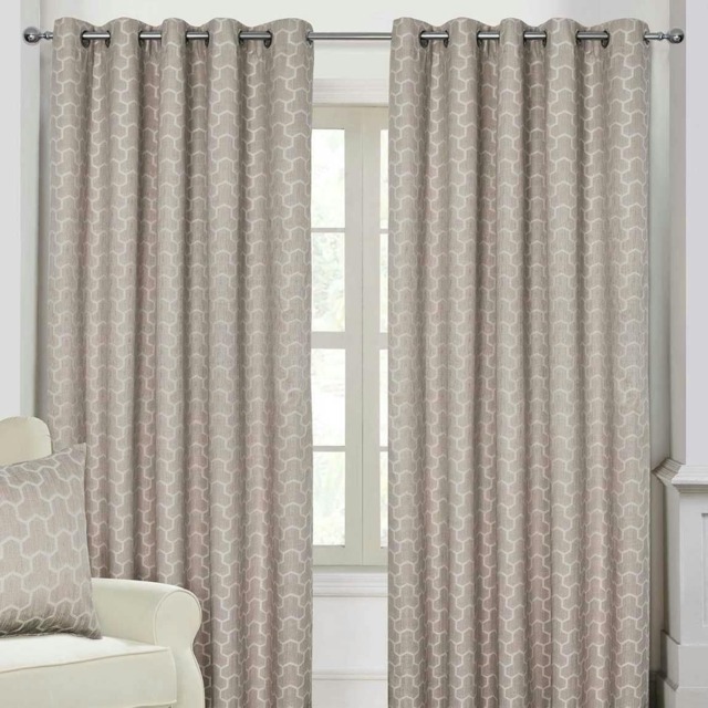 Homescapes Natural Geometric Jacquard Blackout Eyelet Curtain Pair - 90 x 72 Inches Cream Natural