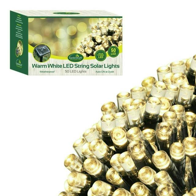 GardenKraft 17460 50 Warm White Solar Powered Outdoor LED String Lights