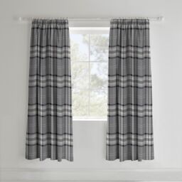 Catherine Lansfield Kelso Check Lined Pencil Pleat Curtains Grey Charcoal Grey