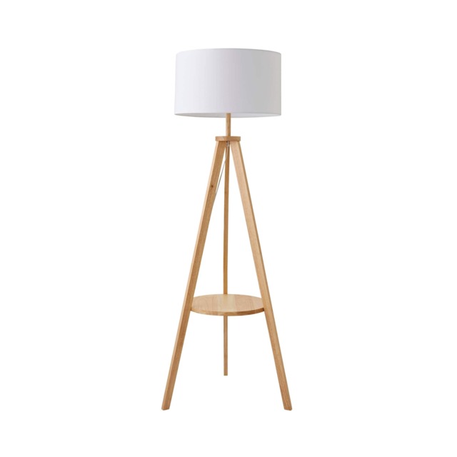 ValueLights Morrigan White Shade Natural Wood Tripod Floor Lamp White