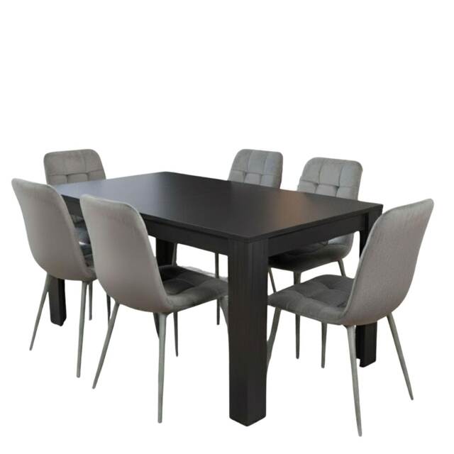 Arrow Charcoal Dining Table Set With 6 Grey Velvet Chairs Dining Room Furniture