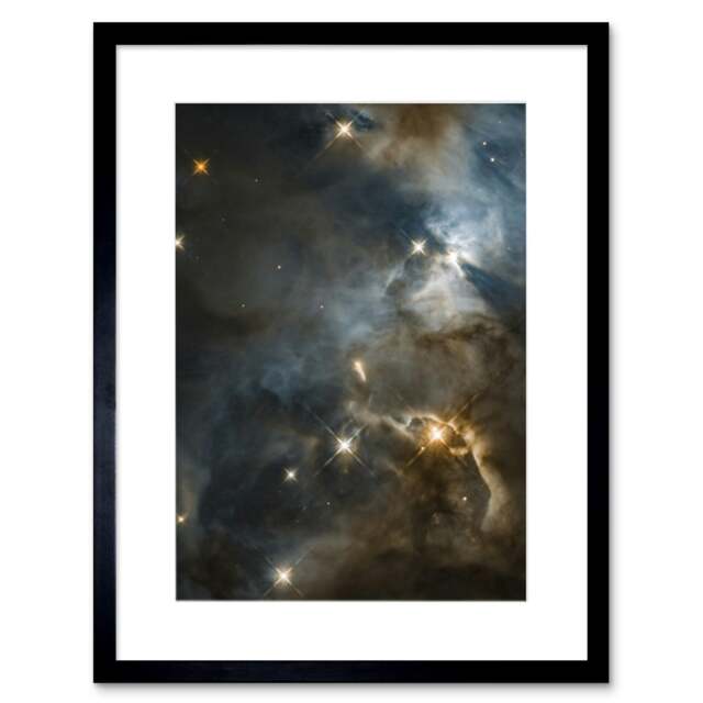 "Hubble Serpens Nebula HBC 672 Orange Blue Stellar Nursery 9x7"" Black Framed Wall Art Print"