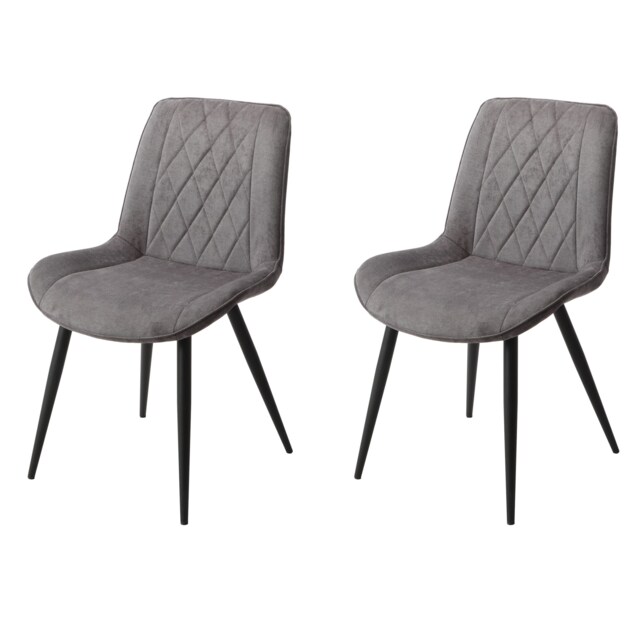 Pair of Aspen Cord Fabric Diamond Stitch Dining Chairs with Curved Seat and Black Tapered Metal Legs Grey Grey 1