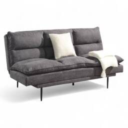 Sennen Cushion Padded Fabric 3 Seater Large Single Clic-Clac Sofa Bed Grey Charcoal Grey Three Seater