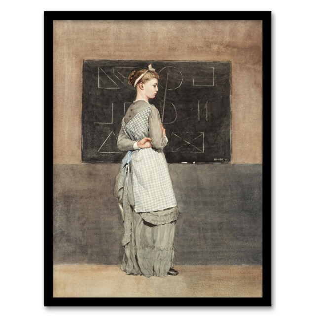Winslow Homer Teacher with Blackboard Watercolour Framed Wall Art Print A4
