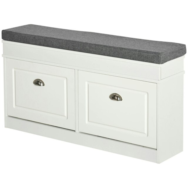 Shoe Storage Bench With Cushioned Seat White White