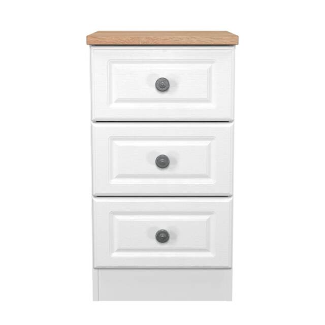 Surrey 3 Drawer Bedside Cabinet in White Ash & Bardolino Oak (Ready Assembled) White White Ash & Bardolino Oak