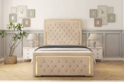 "Sloomy Sofia Gold Sand Naples Bed Frame With Mattress With 50"" Upholstered Headboard 3' Single"