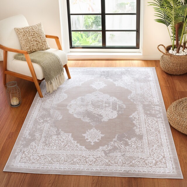 LIVABLISS Lustro-Vintage Traditional Boho Rug 160 x 220 cm Beige Grey Off-White
