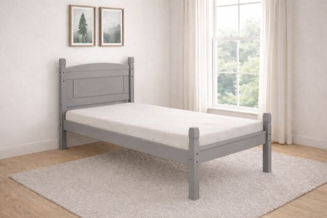 Mercers Furniture Corona Grey Wax 3'0 Low End Single Bed Frame Solid Wood Pine Wooden Bedroom with Mexican Styling