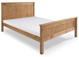 4ft6 Double Waxed Pine,Wood,Wooden High Foot End,Solid Panel Bed Frame.Shaker Style Clear Natural Pine Double