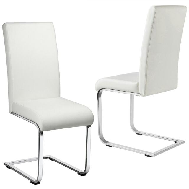 Yaheetech Set of 2 Dining Chairs Faux Leather Chairs with Metal Legs White
