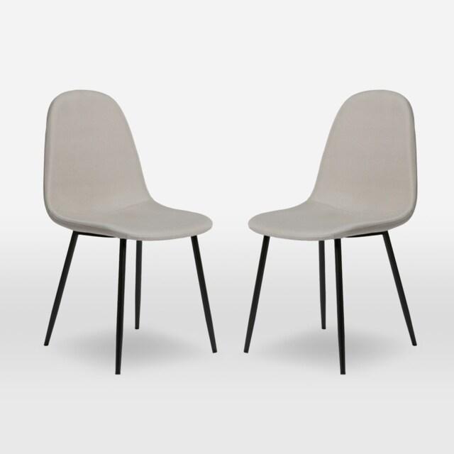 ASTERIA Dining Chairs Set of 2 Upholstered Linen Fabric Beige Black Legs