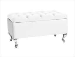 Londona 90cm Chesterfield Ottoman Storage Bench - Plush Velvet Shoe Bench - White Upholstery Footstool with Storage