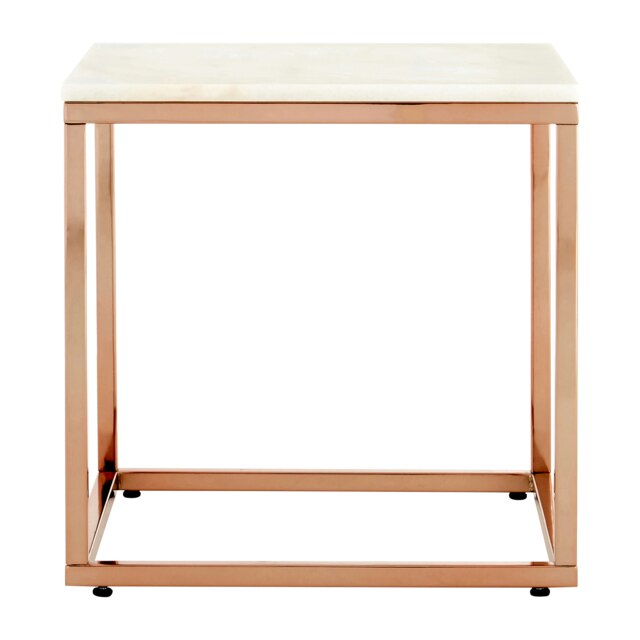 Square White Marble and Rose Gold End Table,Gold Finish Side Table With Minimal Frame,Sofa Side Table Multi