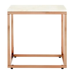 Square White Marble and Rose Gold End Table,Gold Finish Side Table With Minimal Frame,Sofa Side Table Multi