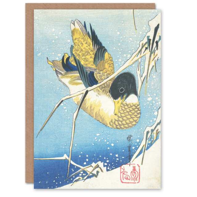 Utagawa Hiroshige Art Card Mallard Duck And Snow Covered Reeds