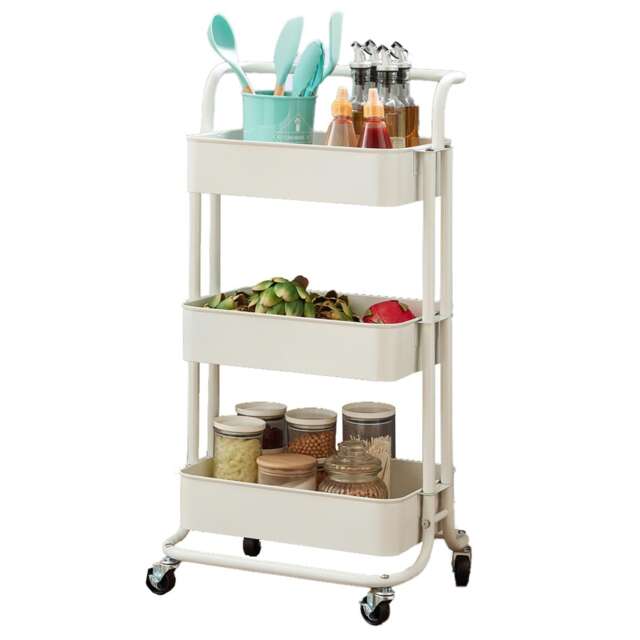 House of Home 3 Tier Storage Cart On Wheels Home Kitchen Office Bath-Bedroom Organiser White White