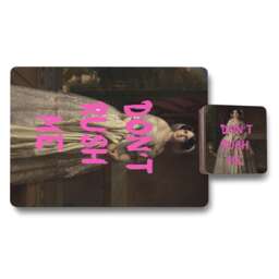 Set Of 12 Placemats And Coasters With Designer Artwork And Wood Bottom