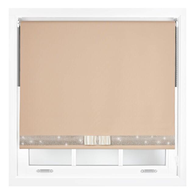 FURNISHED Blackout Roller Blinds with Diamante Trim and Bow Cut to Size Brown Cappuccino (W) 120cm x (L) 165cm