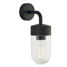 North 1 Light Outdoor Wall Light Textured Matt Black & Clear Glass IP44, E27